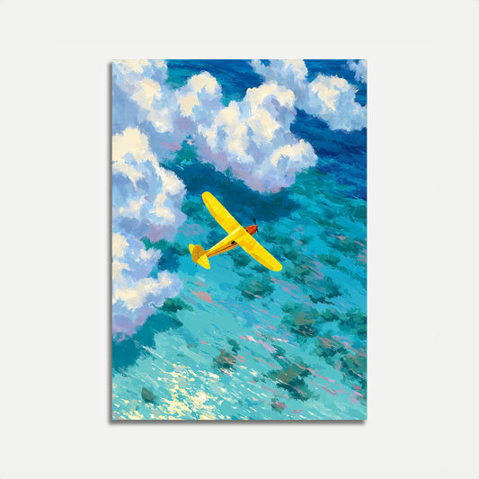 Pôster Asa Delta Amarela Acima das Nuvens