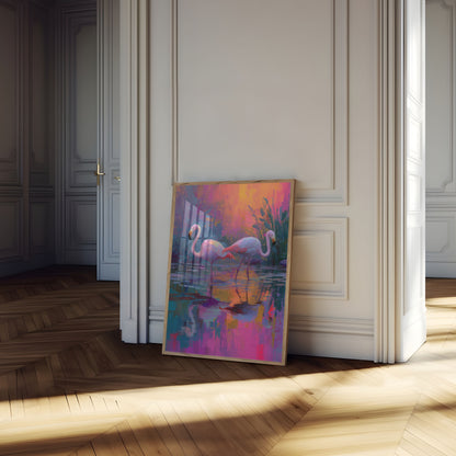 Flamingo Dreams Sunset Poster