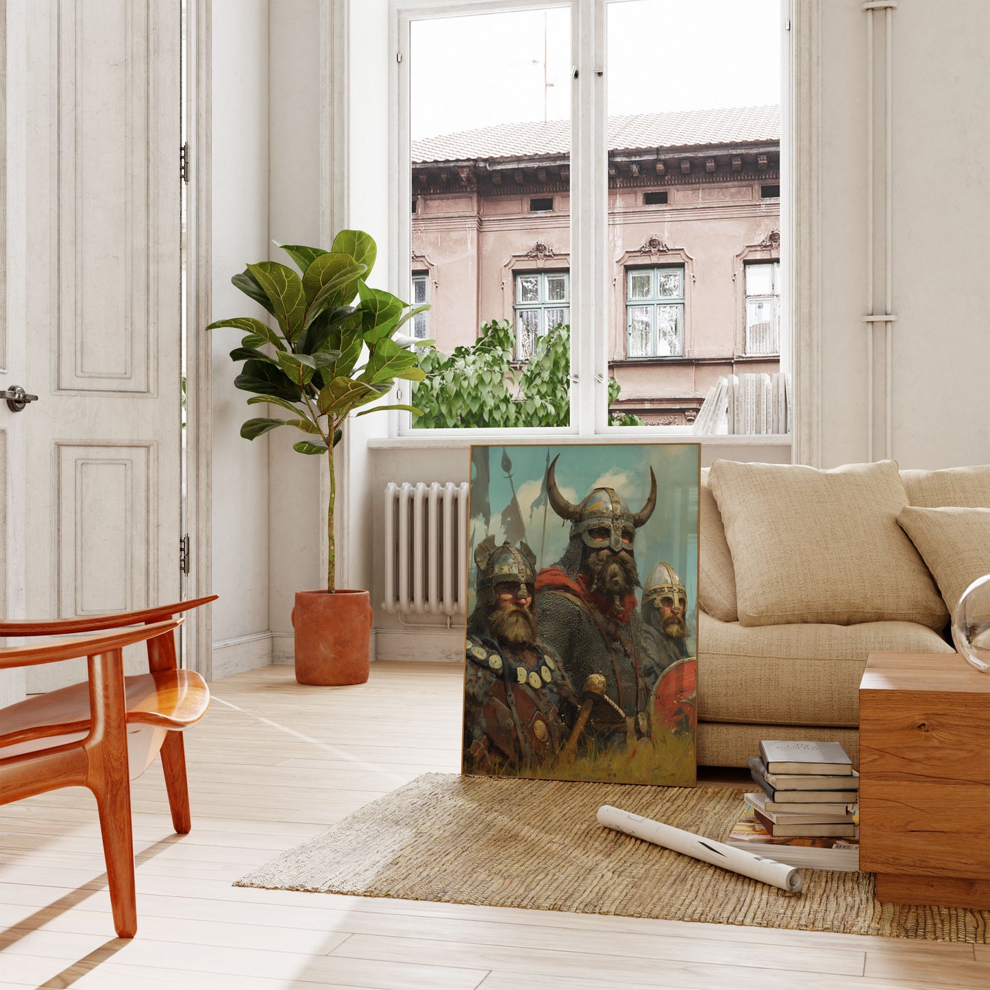 Póster de guerreros vikingos listos para la batalla