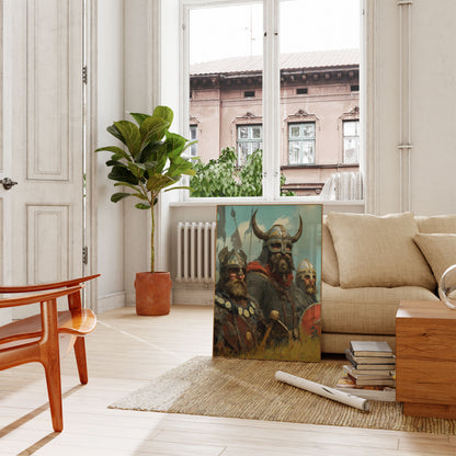 Póster de guerreros vikingos listos para la batalla