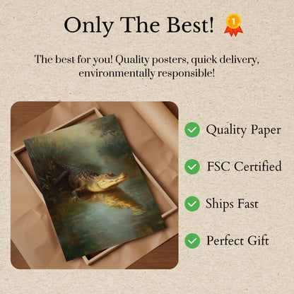 Póster de caimán con luz solar dorada