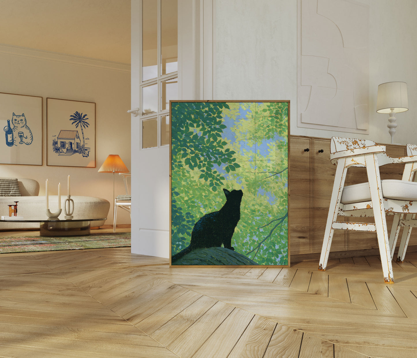 Plakat: Kat kigger op på træer