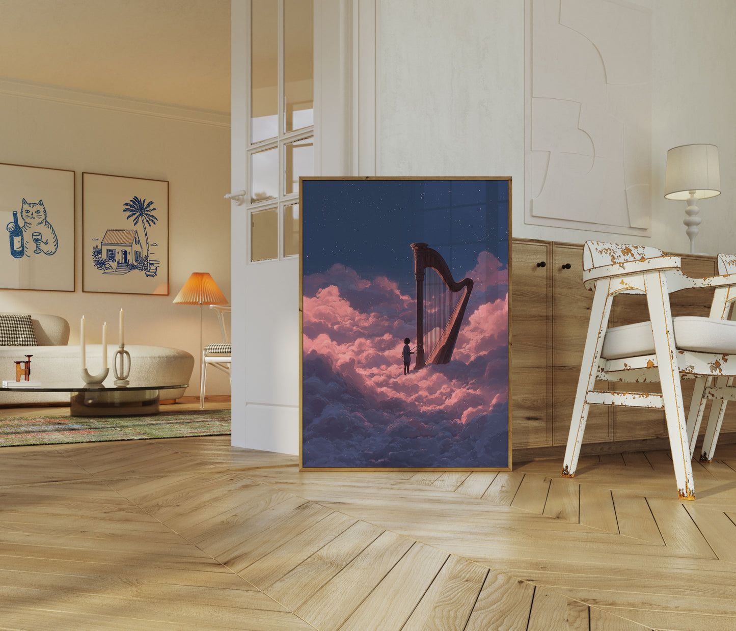 Celestial Harp in Clouds Poster