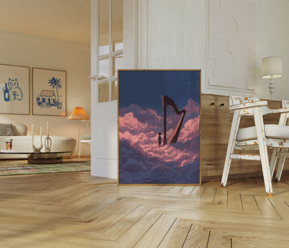 Celestial Harp in Clouds Poster