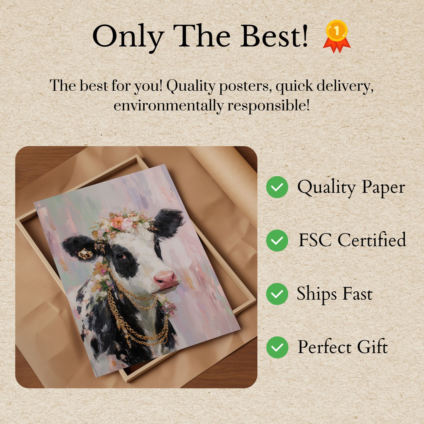 Glamorous Cow in Flowers Poster