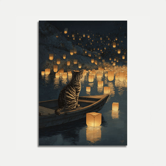 Cat Watching Lanterns Poster