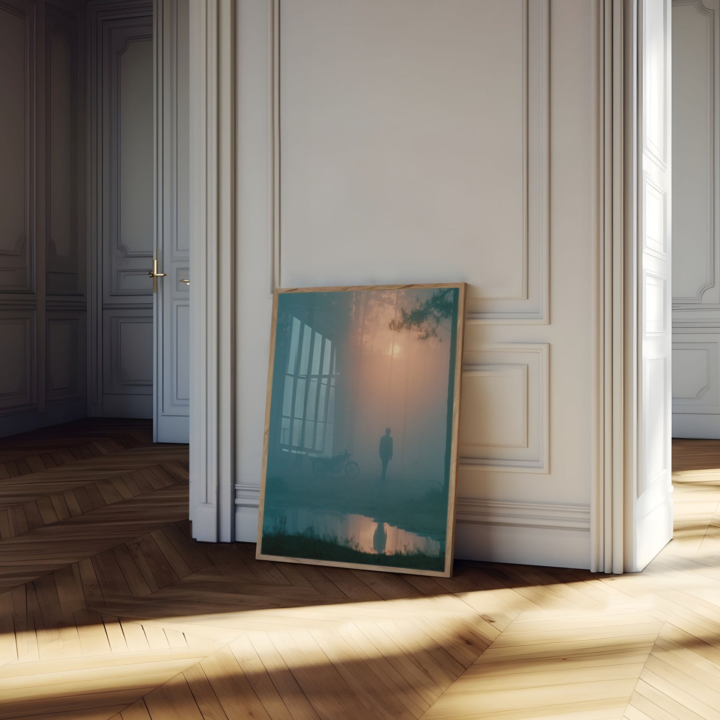 Affiche : Figure solitaire dans une forêt brumeuse