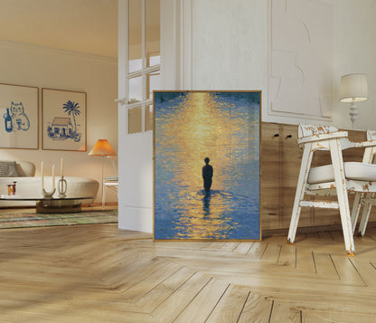Plakat: Einsame Gestalt im goldenen Licht