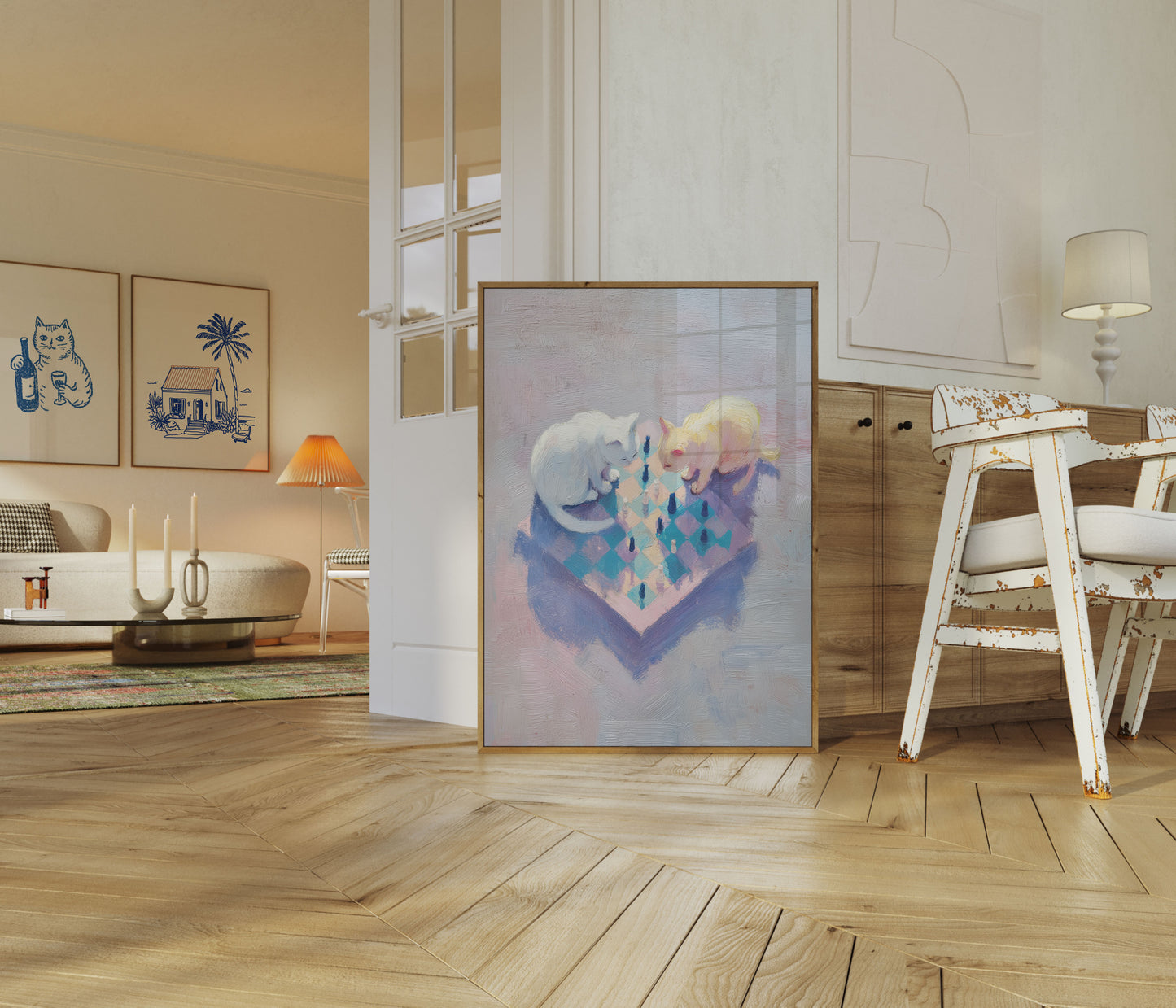 Kunstposter Katten aan het Schaken