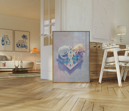 Kunstposter Katten aan het Schaken