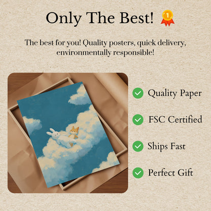 Bunny and Fox in Clouds Poster