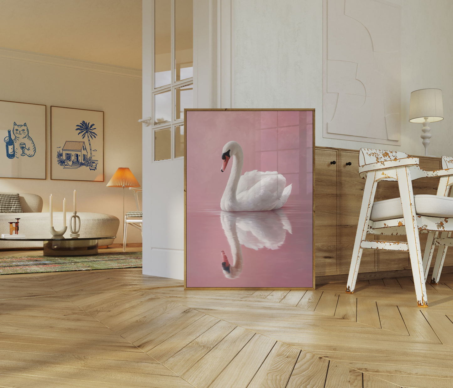 Póster elegante del cisne blanco