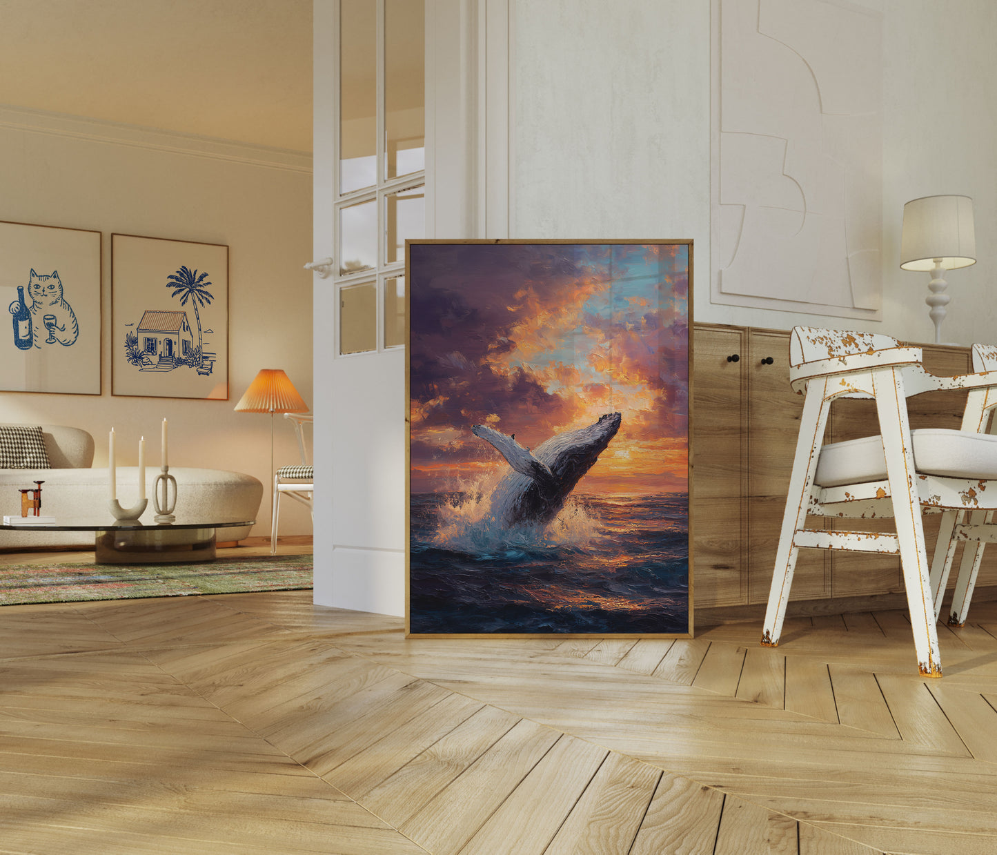 Affiche Baleine Bondissante au Coucher du Soleil