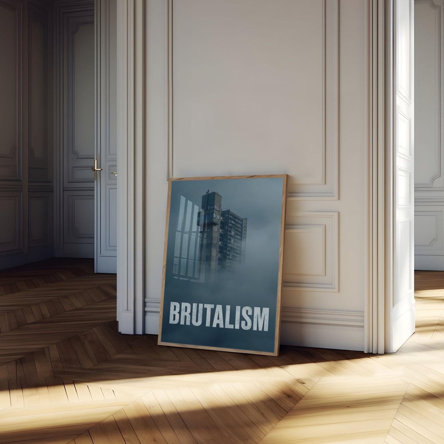 Brutalist Tower in Fog Poster