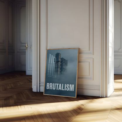 Brutalist Tower in Fog Poster