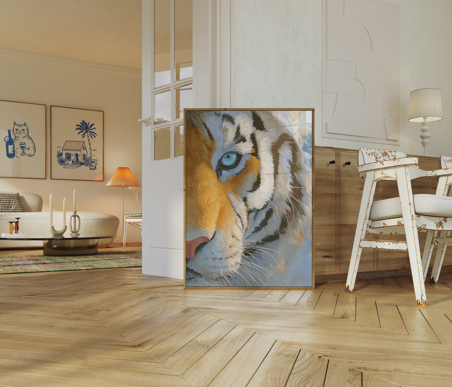 Póster de intensidad del tigre de ojos azules