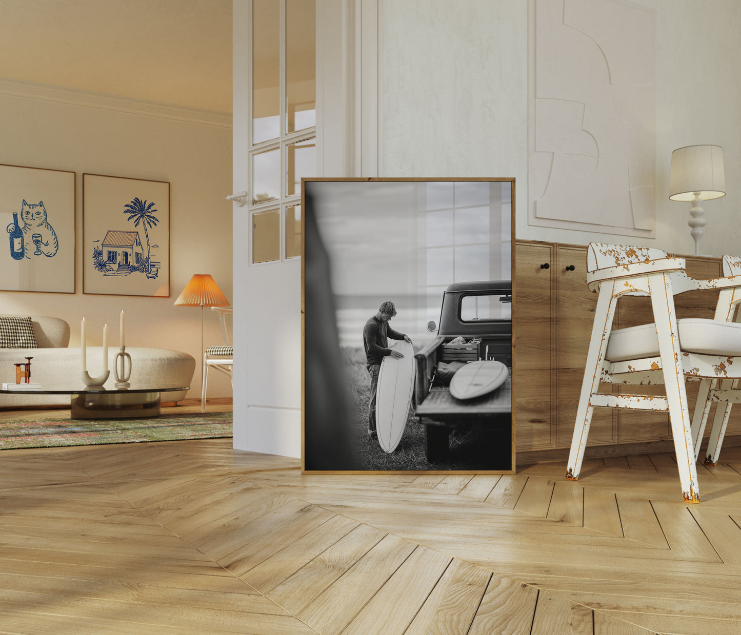 Cartaz de Surfista com Caminhão Vintage