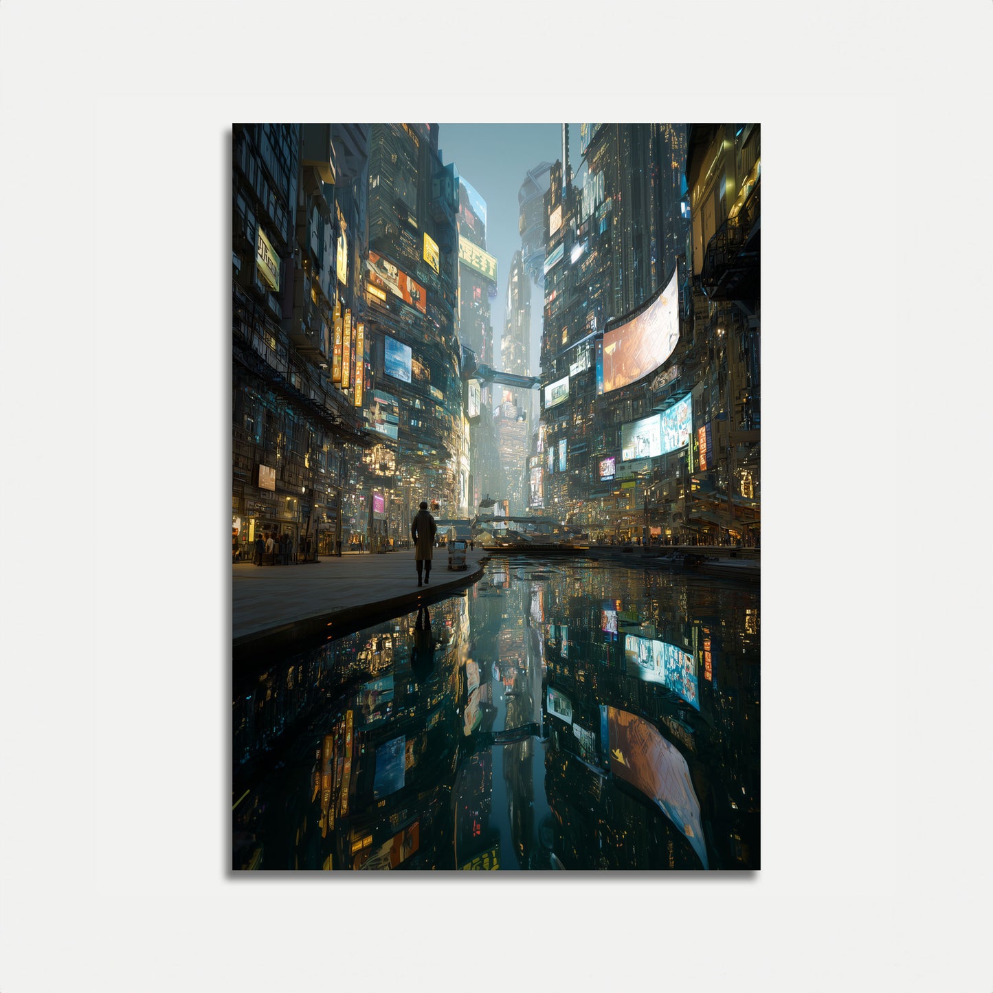 Cyberpunk City Reflection Poster