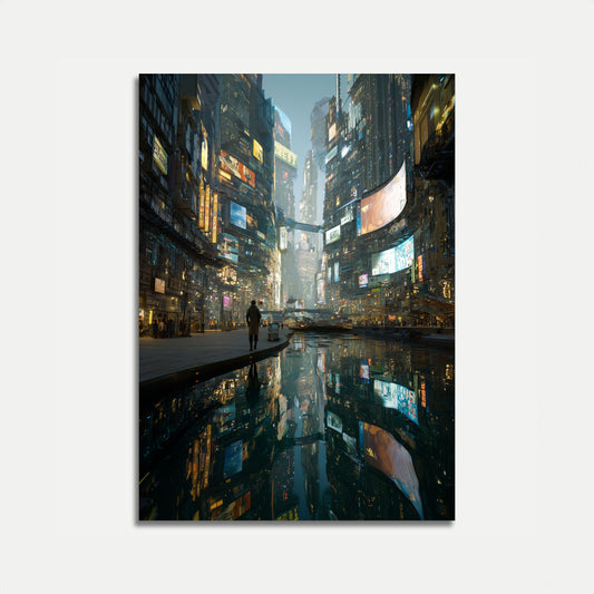 Cyberpunk City Reflection Poster