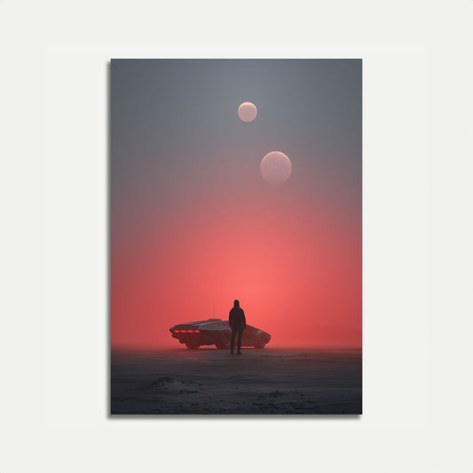 Plakat Futurystycznego Statku Kosmicznego na Pustyni