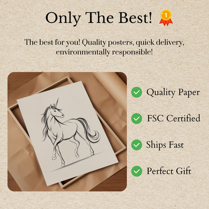 Elegant Unicorn Line Art Poster