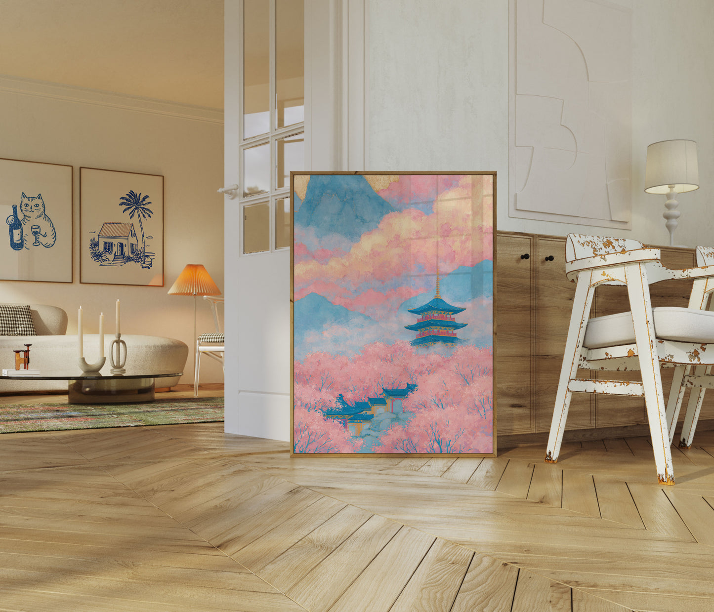Cherry Blossoms Japanese Temple Poster