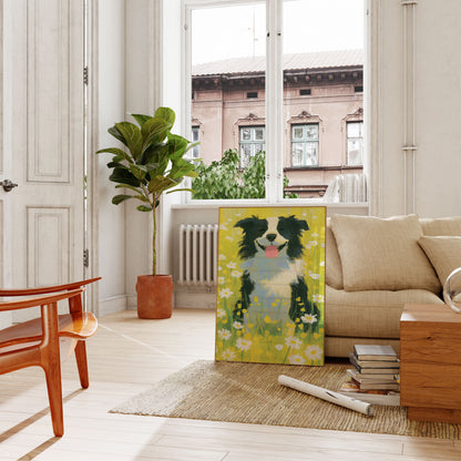 Happy Dog in Flower Field Poster