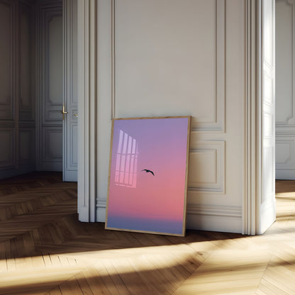 Bird Flying at Sunset Poster
