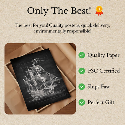 Vintage Pirate Ship Skull Poster