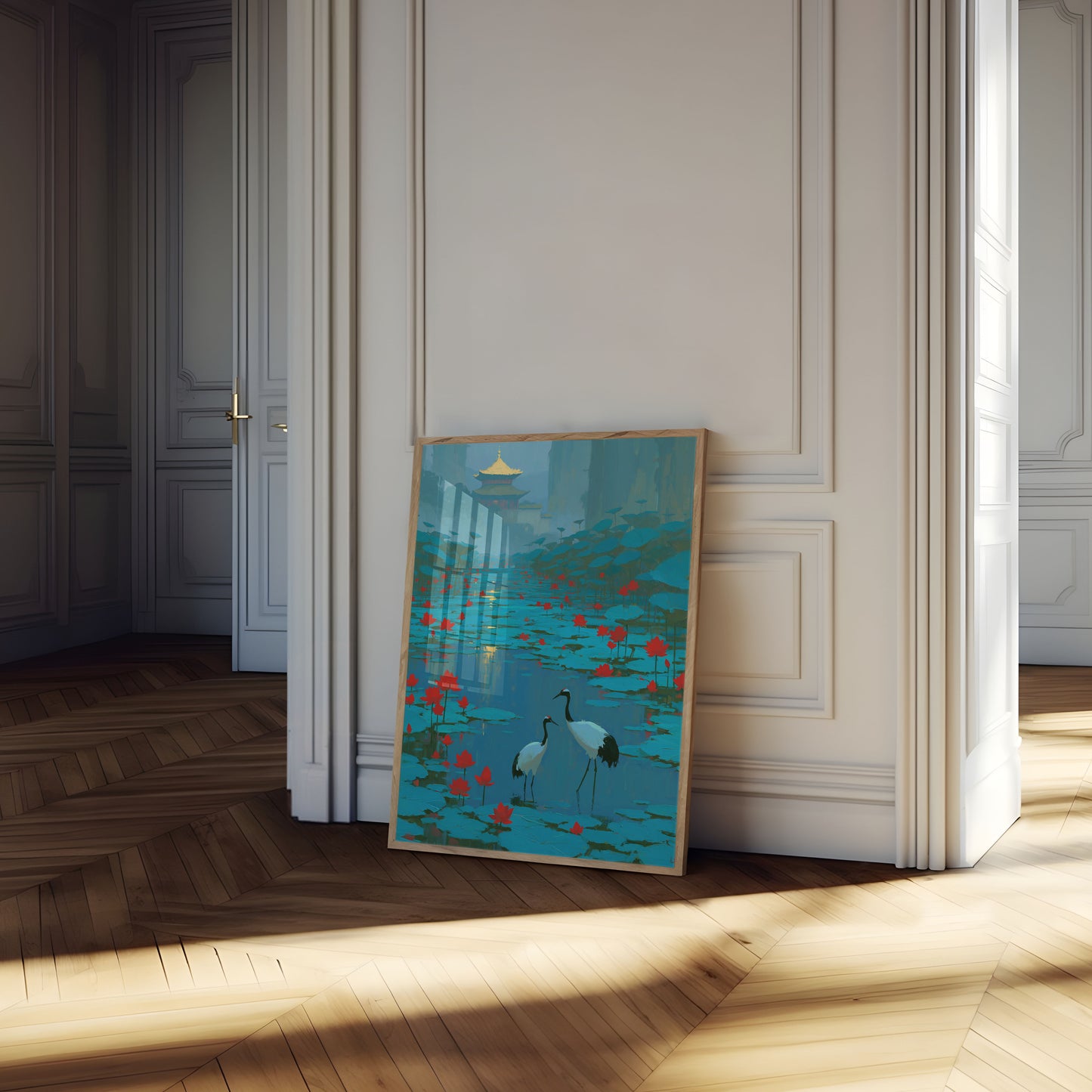 Cranes in the Lotus Pond Poster