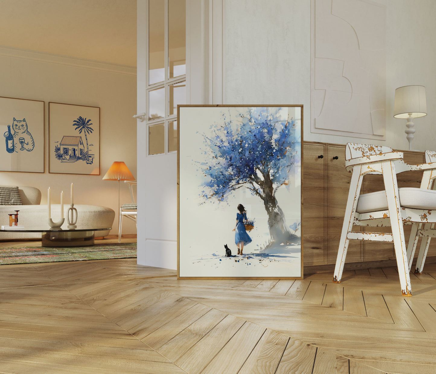 Dziewczyna Pod Niebieskimi Kwiatami Plakat