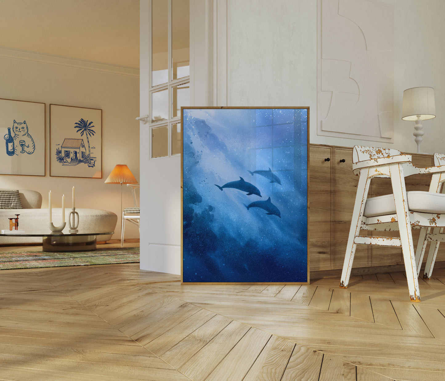 Dolphins in Cosmic Underwater Poster