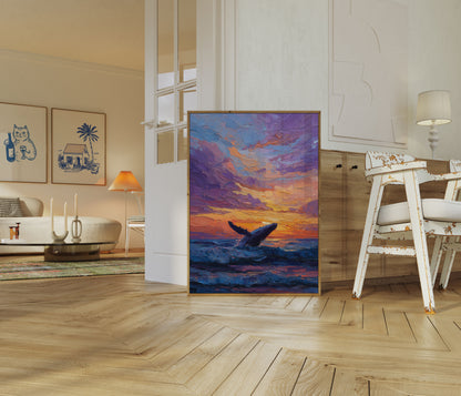 Affiche de Baleine en Saut au Coucher de Soleil