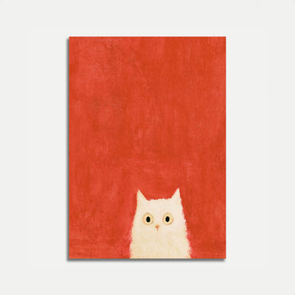 Cartaz Gato Branco Fundo Vermelho