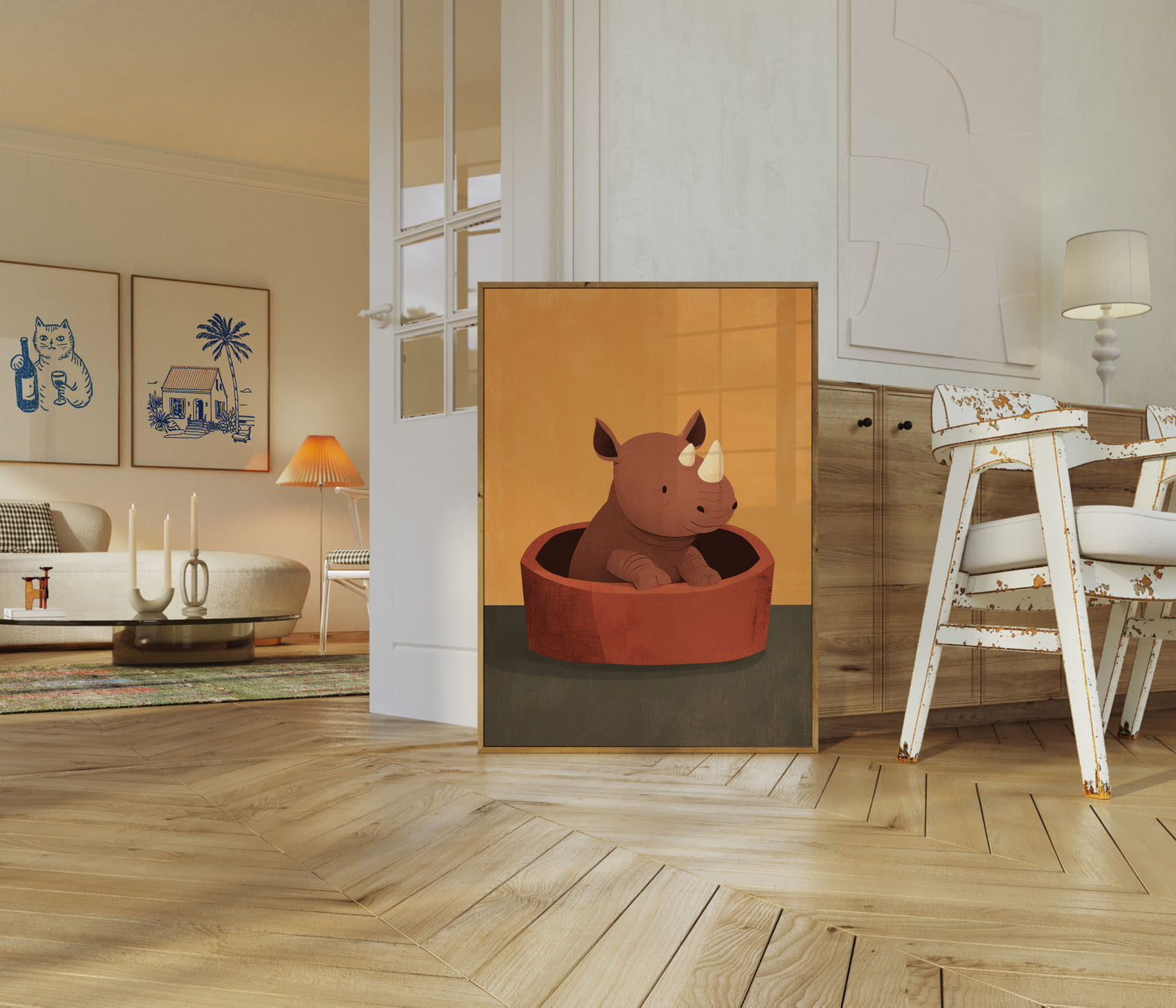 Rhino in Red Pot Poster