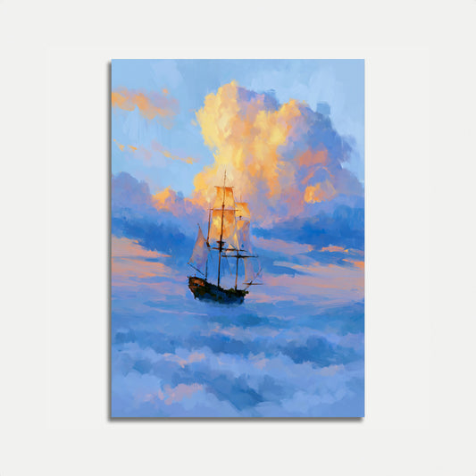 Seilskip gjennom skyer plakat