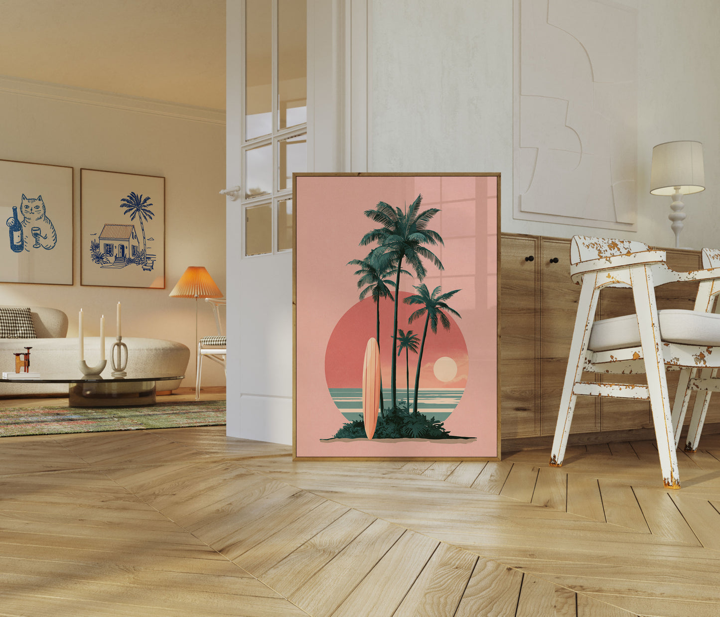 Póster Paraíso de surf al atardecer