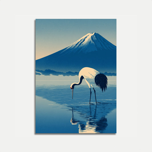 Crane by Mount Fuji Poster
