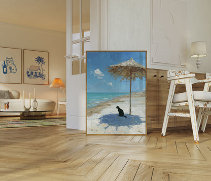 Black Cat Beach Umbrella Poster