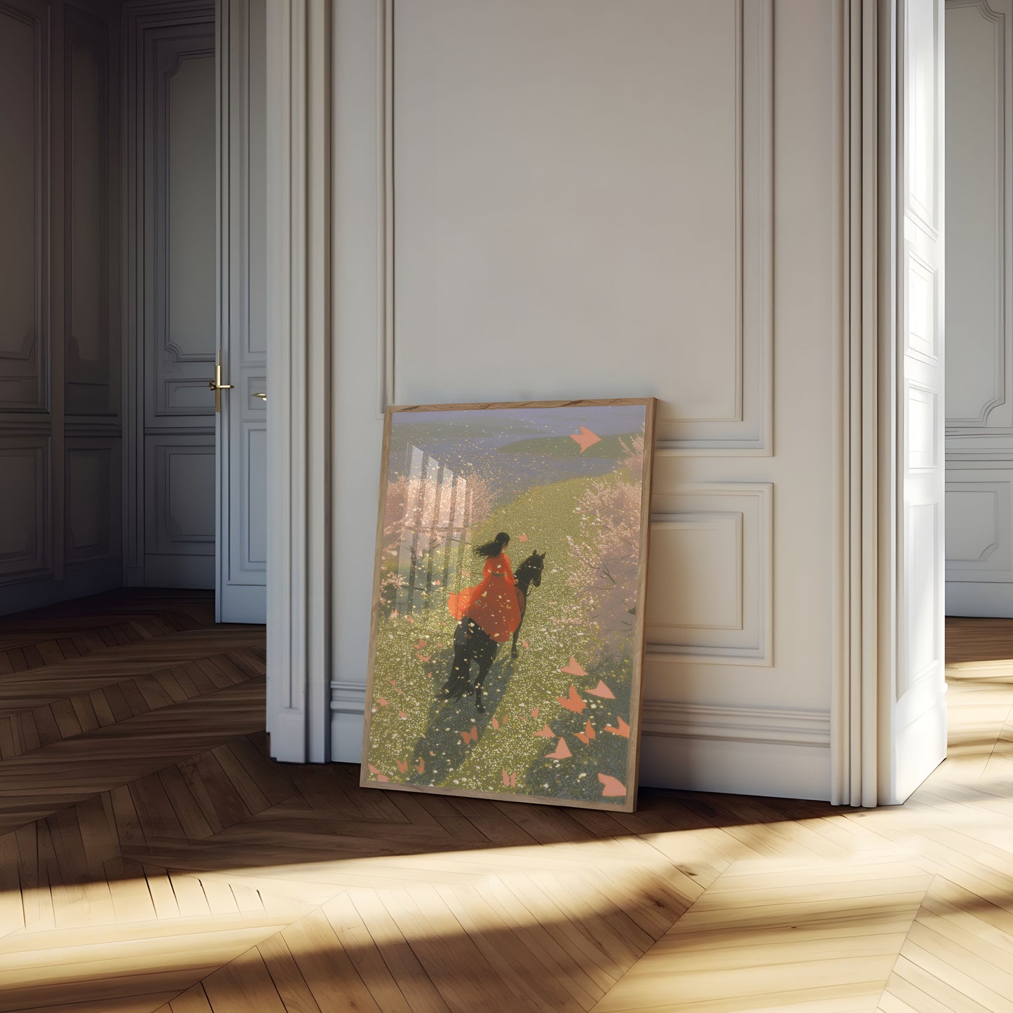 Woman in Red Riding Horse Poster