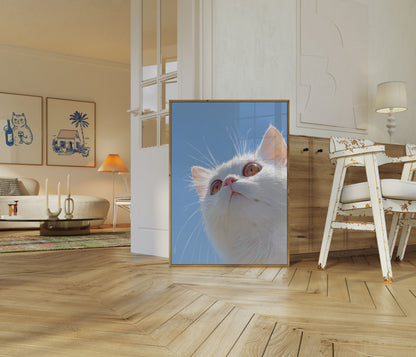 Fluffy White Cat Portrait Poster