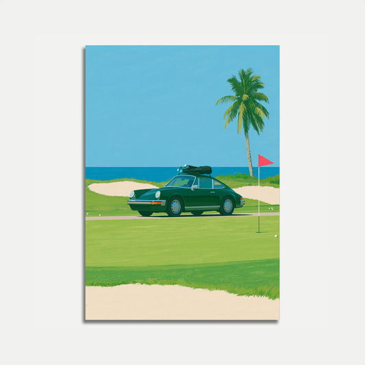 Voiture Classique au Golf Affiche