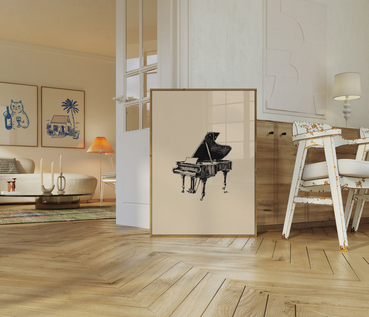 Grand Piano Sketch Line Drawing Poster