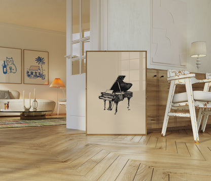 Grand Piano Sketch Line Drawing Poster
