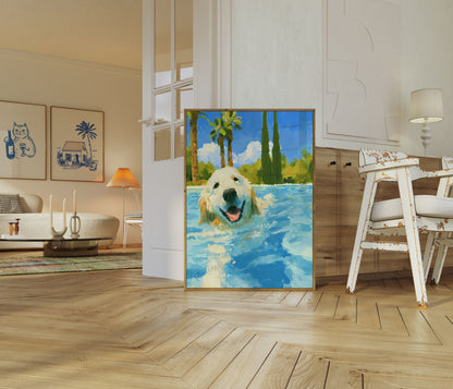 Golden Retriever Pool Paradise Poster