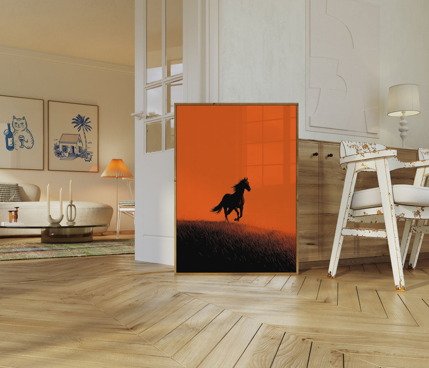 Wildpferd bei Sonnenuntergang Plakat