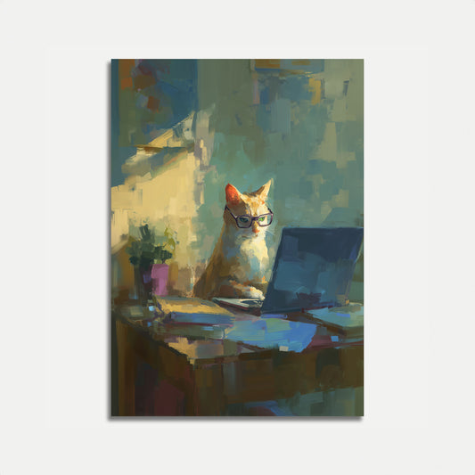 Tech-Savvy Cat Working Poster