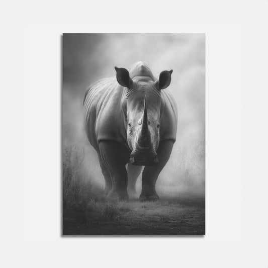 Majestic Rhino in Misty Grasslands Poster