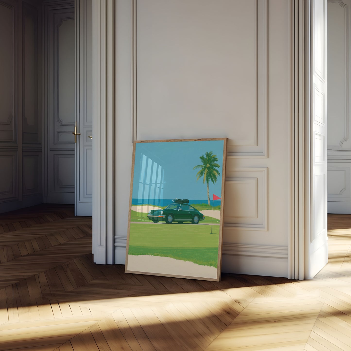 Classic Car at Golf Course Poster