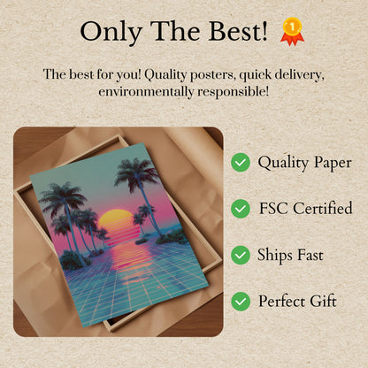Retro Sunset Palm Landscape Poster